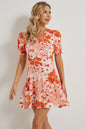 Floral Surplice Neck Flounce Sleeve Dress