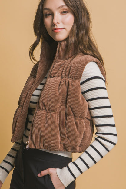 Love Tree Corduroy Zip Up Puffer Vest with Pockets