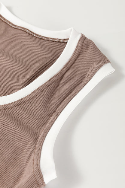 Contrast Edge Scoop Neck Wide Strap Knit Tank