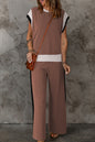 Contrast Round Neck Top and Pants Set