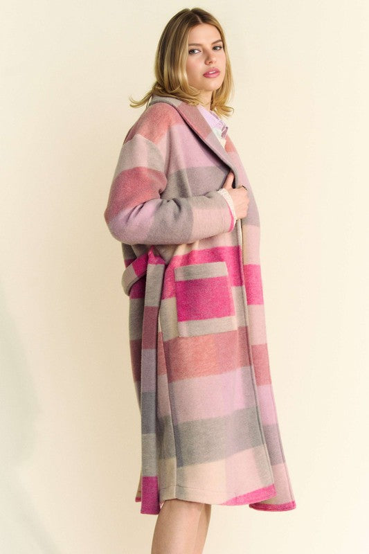 Davi & Dani Tied Color Block Collared Neck Coat