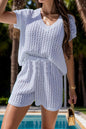 Openwork Short Sleeve Top and Shorts Cover Up Set