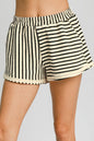 Umgee Elastic Waist Striped Shorts with Pockets