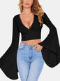 Plunge Flare Sleeve Cropped Top