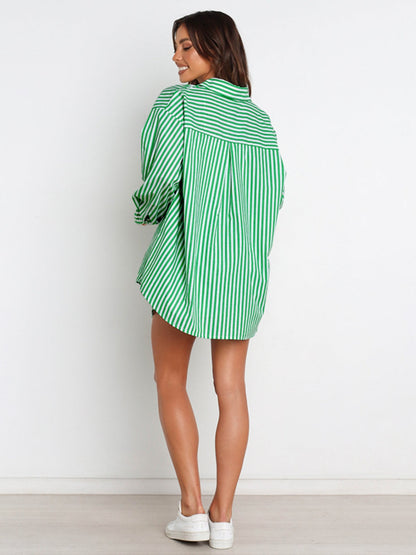 Striped Dropped Shoulder Shirt and Shorts Set